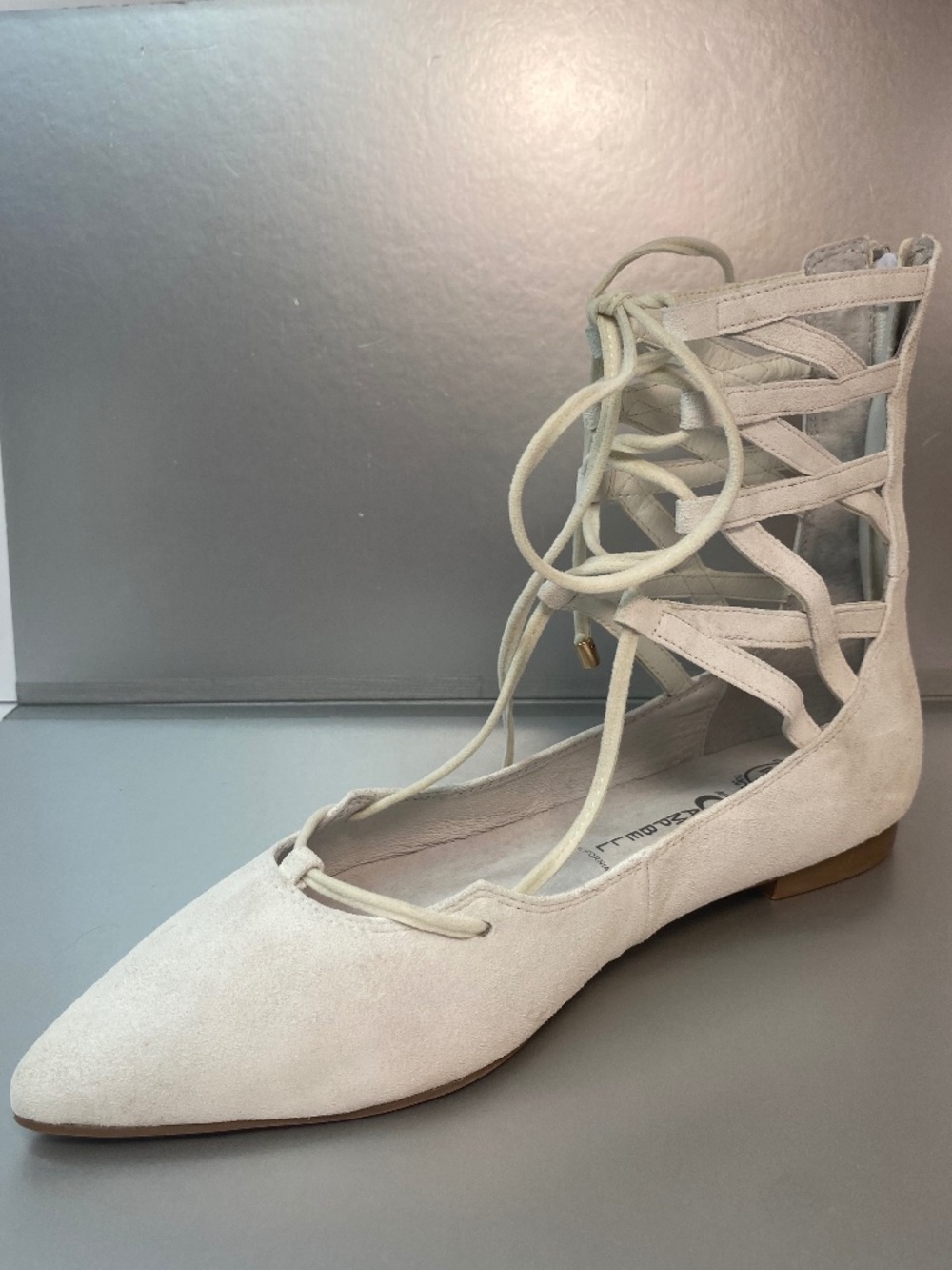 Jeffrey Campbell Atrium Suede Lace-Up Pointed-Toe Flats w/Flaw Size 5 NO BOX